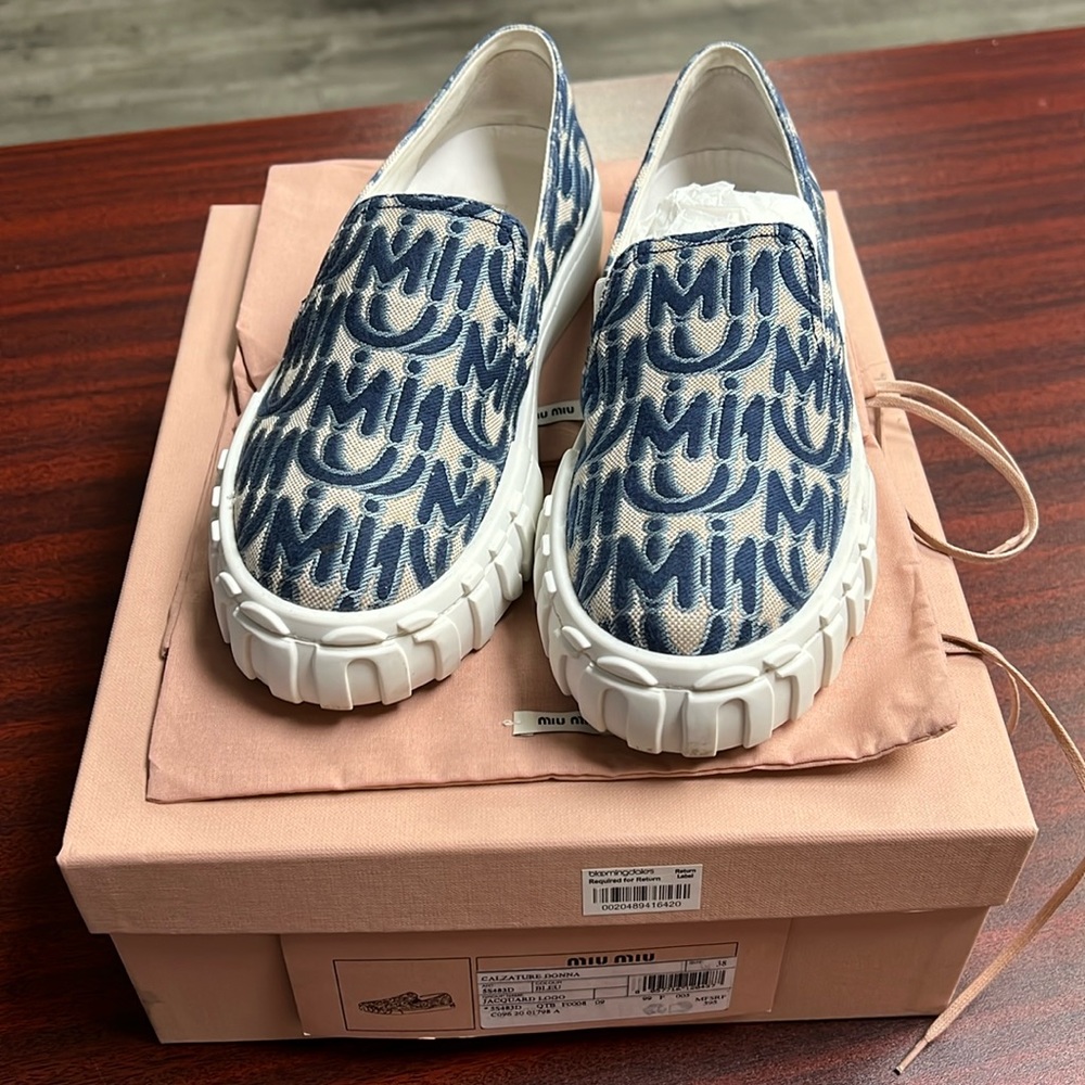 Miu Miu   Jacquard logo denim blue